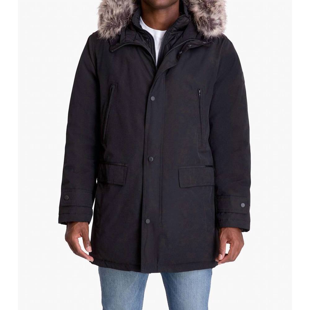 NEW LONDON FOG artic parka with removable faux fur trim on hood in black